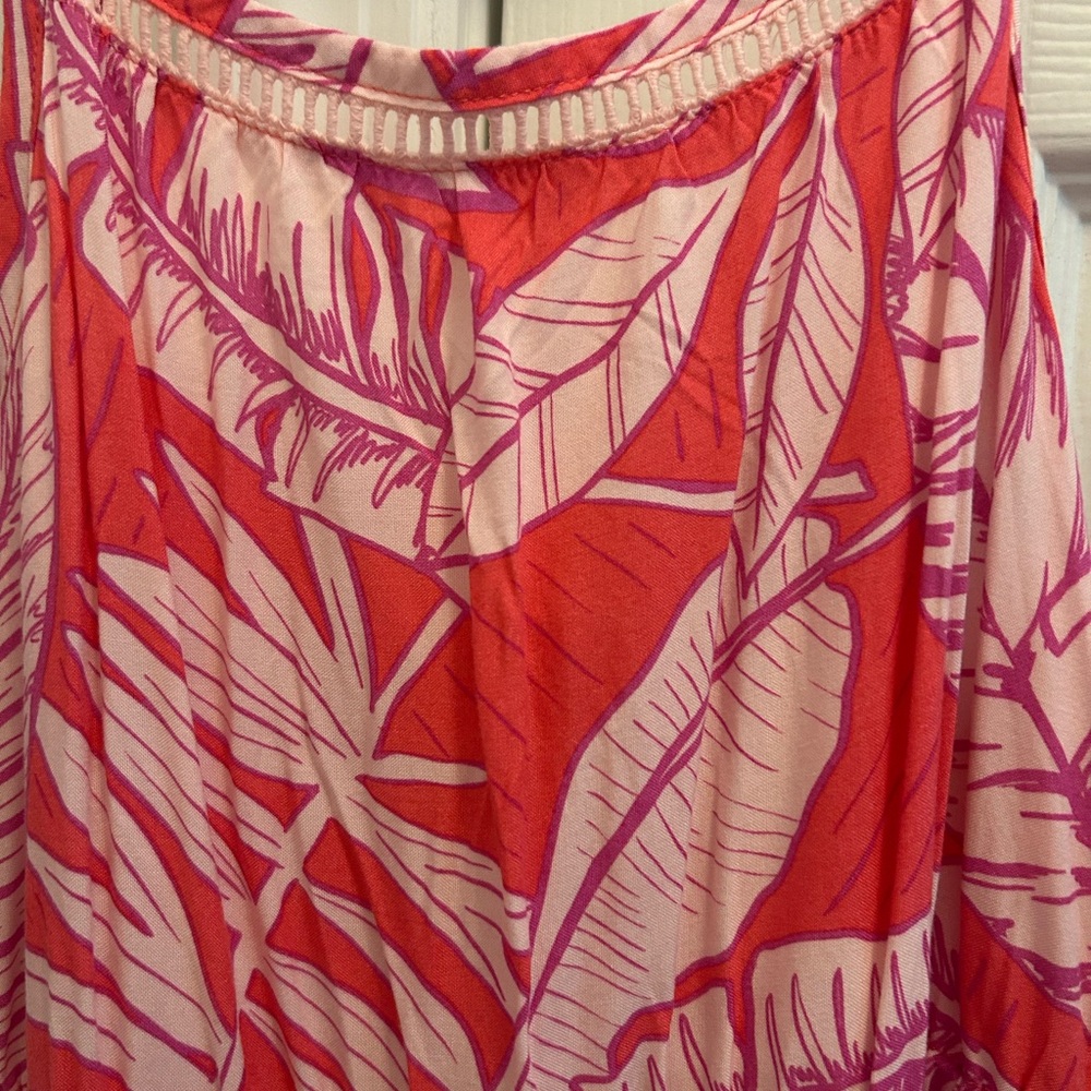 Tropical Pink Leaf Print Maxi Sundress